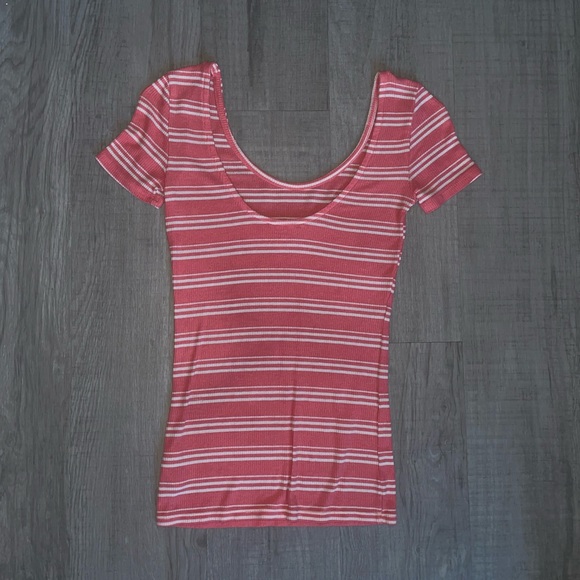 Striped Ribbed Scoop Neck Tee - Picture 3 of 5